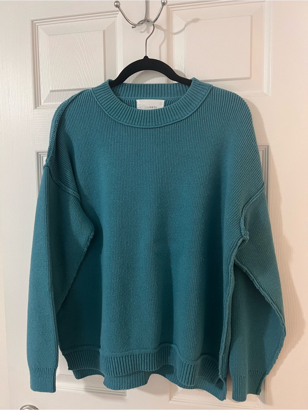 SIX/FIFTY Teal Ribbed Oversized Crewneck Sweater